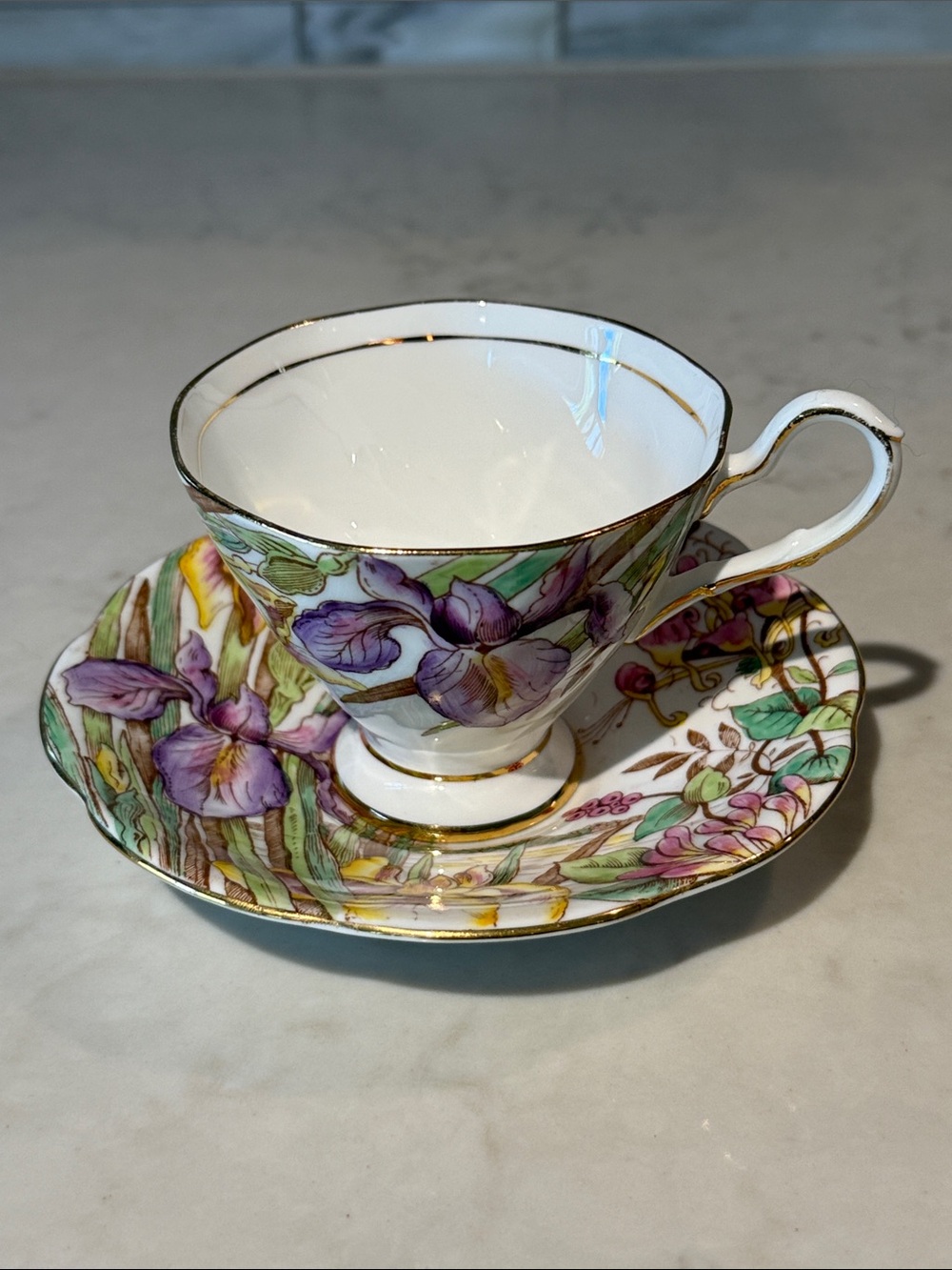 Vintage Taylor & Kent Bearded Iris  Bone China teacup saucer